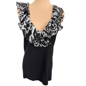 White House Black Market Ruffle Neck Silk Blend Top Womens Large Sleeveless